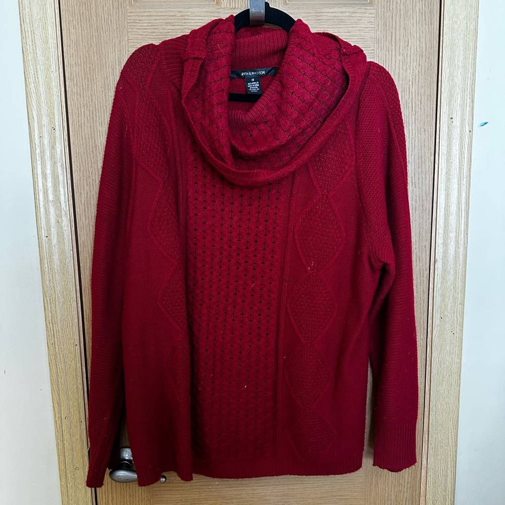 89th & Madison Deep Red Cowl Neck Sweater Sz 1X
